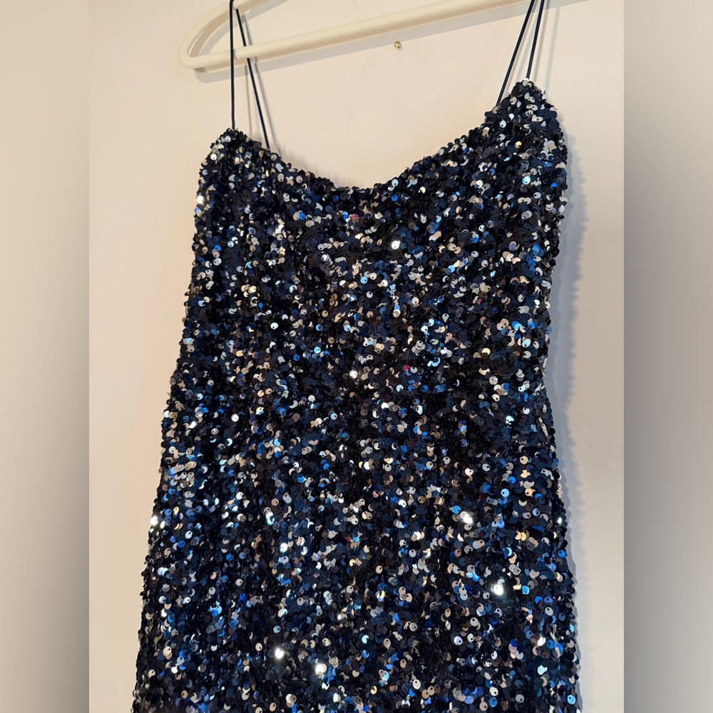 Nookie Blue Sequin Gown Slit Maxi Dress | NEW Size L - Picture 3 of 5